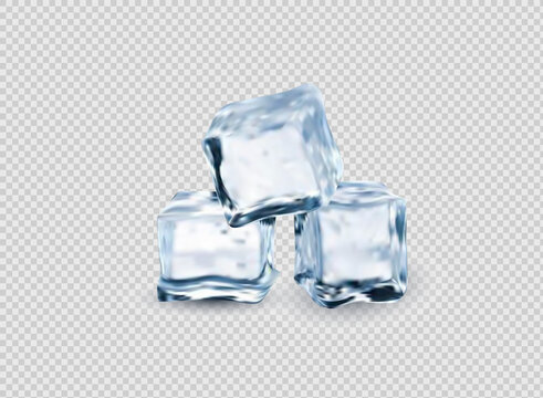Set of four transparent ice cubes in blue colors,vector illustration.