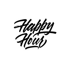 Fototapeta premium Happy Hour lettering in good quality in vector. Brush pen script style in vector
