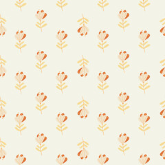 Summer seamless doodle pattern with little random simple flowers elements. Light grey background.