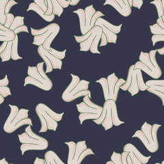 Fototapeta na wymiar Dark abstract seamless pattern with grey random tulip buds flower elements. Navy blue background.