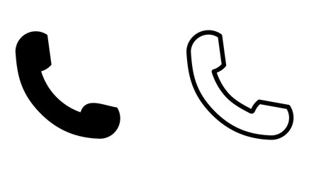 Telephone handset outline and silhouette icon set. Phone call symbol. Vector illustration isolated on white.