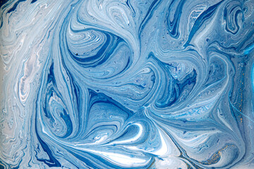 Marble blue and white abstract background. Liquid ink texture.