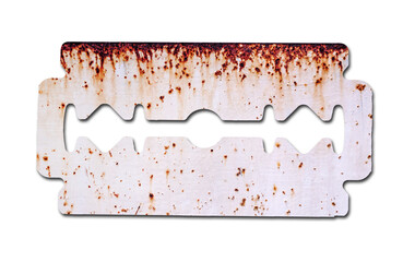 Corrosive rust on the razor blade isolated on white background. Use an illustration for presentation.	