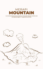 hand drawn illustration of a merapi mountain.