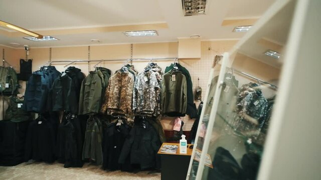 Tactical clothing and equipment store. Interior