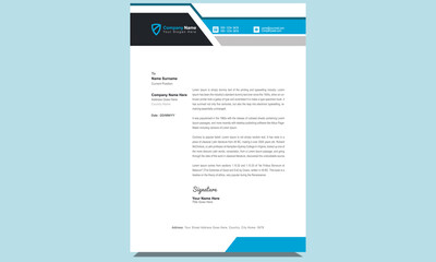 Unique clean fresh professional company corporate creative modern business letterhead design template with blue and black shapes. © Mohibus
