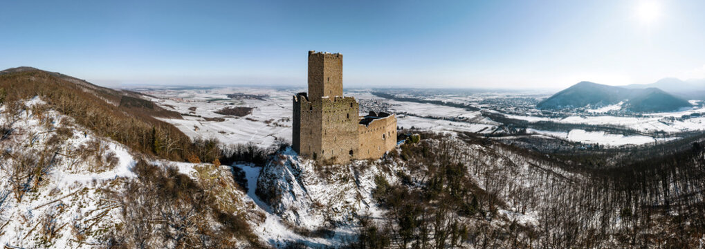 Panoramic view of the Ortenburg castle in the Vosges.
