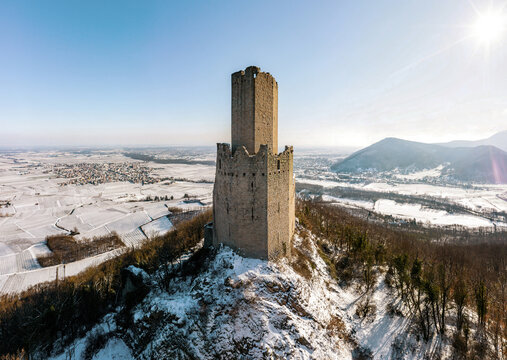 Panoramic view of the Ortenburg castle in the Vosges.