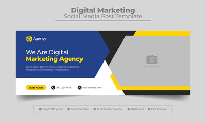 Digital marketing agency facebook cover photo design with abstract shape and web banner template - obrazy, fototapety, plakaty