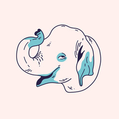Fototapeta na wymiar Elephant head in outline style isolated vector illustration. African animal, Asian wildlife design element. 