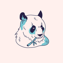 Panda portrait Ink style illustration. Asian wildlife outline design. Japanese animal hand drawn tattoo art.
