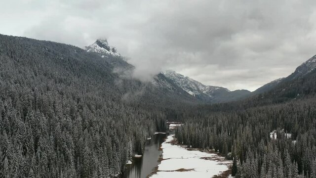 4k Cathedral Mountain Cle Elum River Drone Aerial View