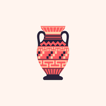 Ancient Greek amphora isolated vector illustration. Antique Greece vase design element. 