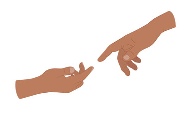 creation of Adam sign. Two hands trying to touch. vector Illustration