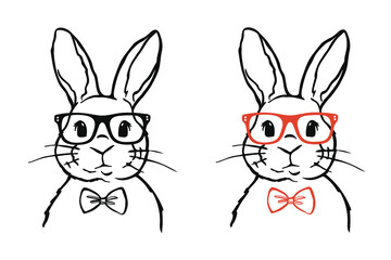 Hand drawn fashion portrait of bunny. Vector illustration