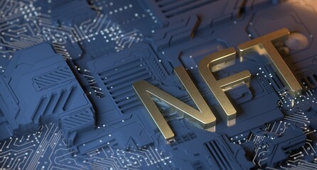 NFT non fungible tokens crypto currency art against colorful abstract background. Pay for unique collectibles in games or art. Concept illustration of NFT crypto art collectibles