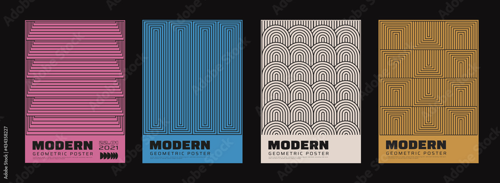 Wall mural set of minimalist abstract posters. meta modern covers. swiss design pattern. futuristic geometric c