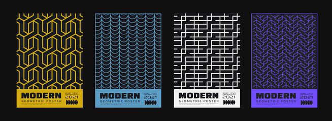 Set of minimalist abstract posters. Meta modern covers. Swiss design pattern. Futuristic geometric composition. Bauhaus artwork.