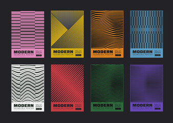 Set of minimalist abstract posters. Meta modern covers. Swiss design pattern. Futuristic geometric composition. Bauhaus artwork.
