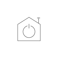 Smart home logo and icon template design with wifi, antenna and power button. Linear and outline vector clipart and drawing. Black and white isolated illustration.