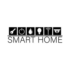 Smart home logo and icons. Template design with things and items icons. Vector clipart and drawing. Black and white isolated illustration.