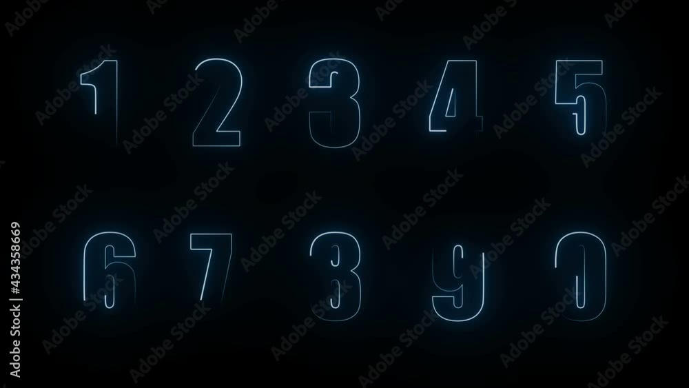 Poster effects of dynamic glow of contours of numbers on a black background. neon design elements. futurist