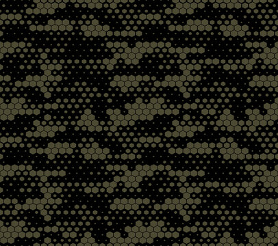 Camouflage military green vector digital pattern, print seamless background.