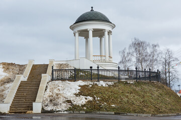 Ostrovsky gazebo in Kostroma. Arbor on the Volga embankment. Russian Federation.