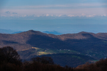 Beautiful landscape with settlements and mountains at Armenia-Georgia state border