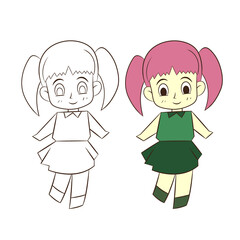 cute cartoon girl on white background, vector llustration.