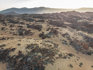 Aerial view of rock desert in sunrise