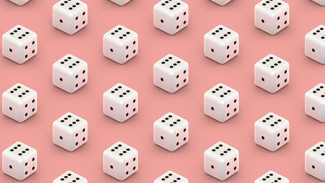 Dice isometric pattern animation on pink background, seamless looping, 4K 60 fps. Concept of gambling and game - Powered by Adobe