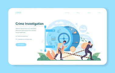Professional detective web banner or landing page. Agent investigating