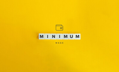 Minimum wage banner and concept. Block letters on bright orange background. Minimal aesthetics.