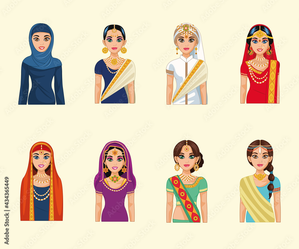 Sticker eight arabic brides characters