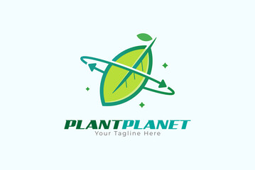 Obraz premium Plant Logo, Leaf with Planet combination,usable for brand or company logos, vector illustration