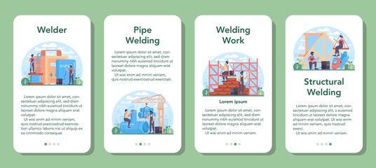 Welder and welding service mobile application banner set. Professional welder