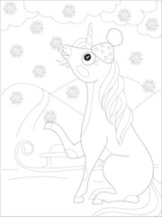 Beautiful unicorn Coloring page. Black and white vector illustration for coloring book