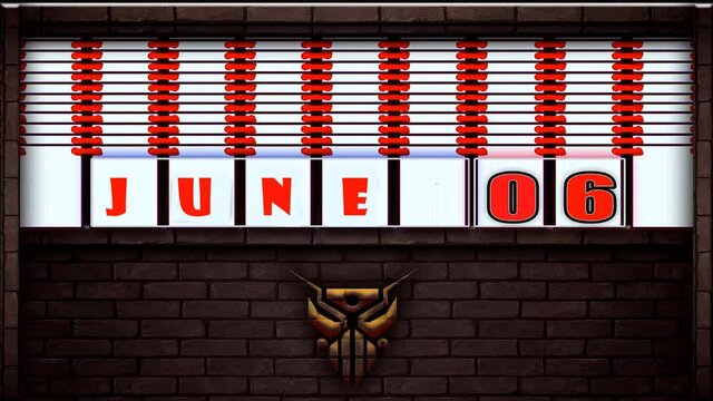 June calendar. all Days of month, Monthly Calendar. Text Effect on briks Background