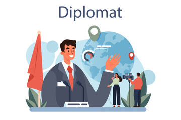 Diplomat profession. Idea of international relations and government.