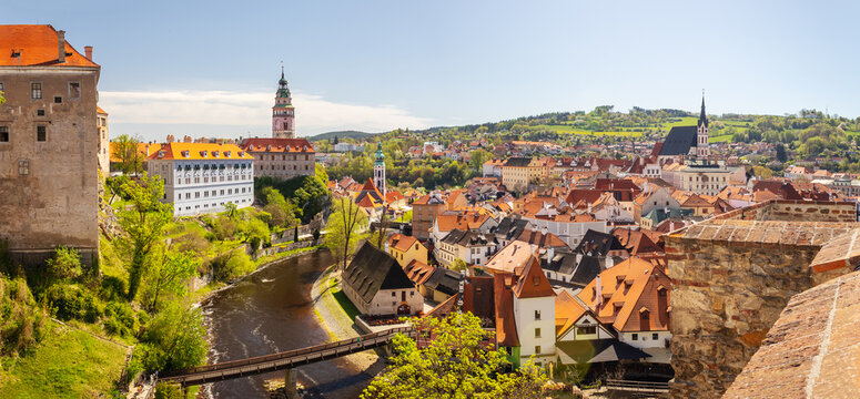 Cityscape panorama of historical city Cesky Krumlov, Czech republic