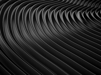 Abstract black wave background.  Modern curved Shape elements or wavy stripes. 3d Rendering.