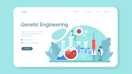 Geneticist web banner or landing page. Medicine and science technology
