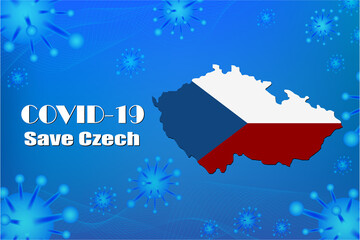 Obraz na płótnie Canvas Save Czech for stop virus sign. Covid-19 virus cells or corona virus and bacteria close up isolated on blue background,Poster Advertisement Flyers Vector Illustration.