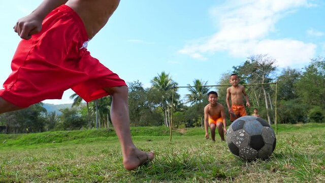 Rural Free Kick In Football, Slow Motion
