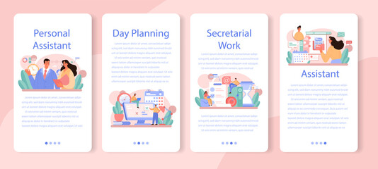 Businessperson personal assistant mobile application banner set
