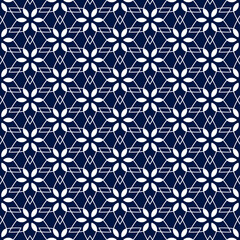 Abstract seamless pattern. Geometric blue background with floral leaf. Abstract texture with flowers leaves for design wallpapers, textiles, prints. Vector illustration
