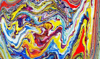 Colorful abstract acrylic painting. Natural dynamic mixture of oil colored pigments fluid flow...