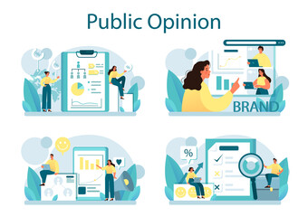 Public opinion set. Idea of PR through mass media to advertise