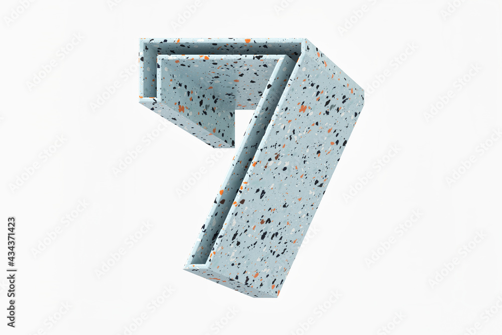 Poster modern retro 3d extruded font number 7. baby blue terrazzo material rich pattern high quality 3d ren